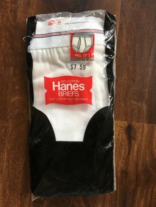 Vintage 1979 Hanes Mens Briefs 3 Pack White 100 Cotton Size Small 30” Waist