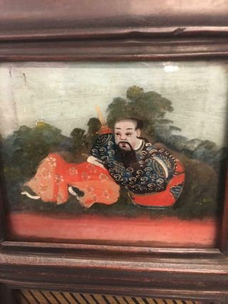 Vintage Chinese Reverse Paintings on Glass Panels Wood Frames Daily Life 2