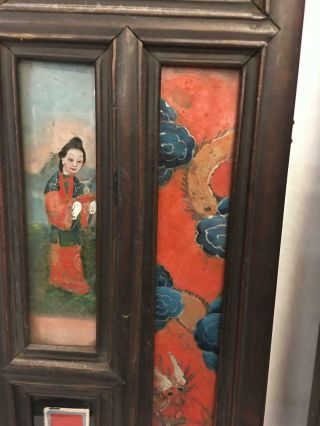Vintage Chinese Reverse Paintings on Glass Panels Wood Frames Daily Life 6