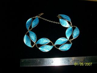 David Andersen Sterling Silver & Enamel Blue Leaf Bracelet