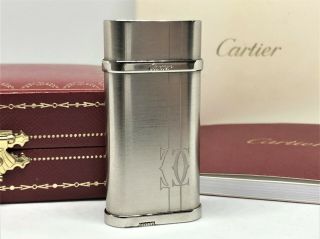 Rare Auth Cartier Decor Palladium - Finish C Logo Oval Lighter Silver Ca120157