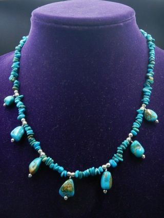 Vintage Shube Dakota West Sterling Silver And Turquoise Stone Necklace