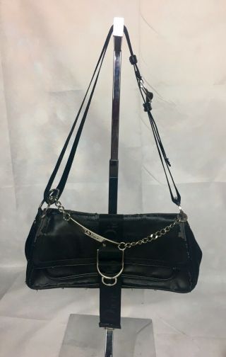 Vintage Christian Dior Small Black Leather Shoulder Bag Purse Door Chain Logo