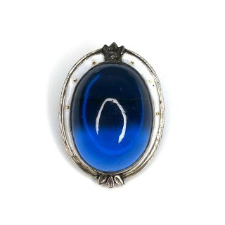 Antique Victorian Pools Of Light Brooch Blue Glass Dome Sterling Silver Enamel