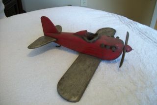 Vintage Folk Art Airplane Hand Carved Wooden & Painted - Hand Carved