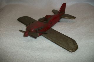 Vintage Folk Art Airplane Hand Carved Wooden & Painted - Hand Carved 2