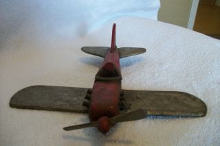 Vintage Folk Art Airplane Hand Carved Wooden & Painted - Hand Carved 3