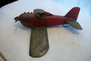 Vintage Folk Art Airplane Hand Carved Wooden & Painted - Hand Carved 4