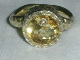 Vintage Gold Washed Sterling Citrine Modernist Ring - Size 7 1/2
