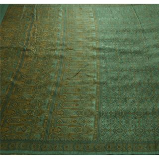 Sanskriti Vintage Green Heavy Saree Pure Satin Silk Woven Craft 5 Yd Fabric Sari