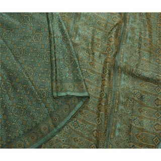 Sanskriti Vintage Green Heavy Saree Pure Satin Silk Woven Craft 5 Yd Fabric Sari 2