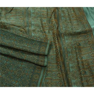 Sanskriti Vintage Green Heavy Saree Pure Satin Silk Woven Craft 5 Yd Fabric Sari 3