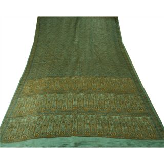 Sanskriti Vintage Green Heavy Saree Pure Satin Silk Woven Craft 5 Yd Fabric Sari 4