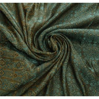 Sanskriti Vintage Green Heavy Saree Pure Satin Silk Woven Craft 5 Yd Fabric Sari 5