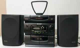 Vintage Sharp Cd - C444 3 Disc Cd Am/fm Radio Double Cassette Player Mini System