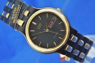 Vintage Citizen Retro Quartz Bracelet Watch Nos 1980s Old Stock Black Pvd