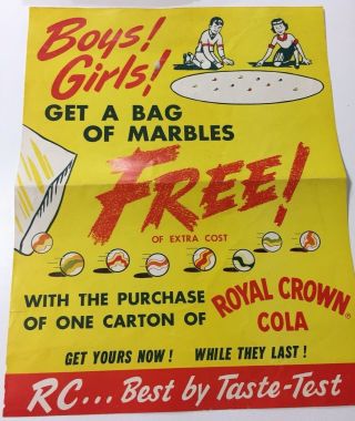 Vintage Rc Cola - Royal Crown Cola - Get A Bag Of Marbles Poster