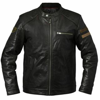 Tag Heuer Black Vintage Real Sheepskin Biker Cafe Racer Leather Jacket For Men