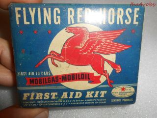 Vintage Mobil Oil Pegasus Flying Red Horse First Aid Kit Tin