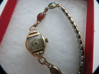 Vintage 14k Gold Ladies Wrist Watch 17j Swiss 3 grams Scarab Bracelet Band 2