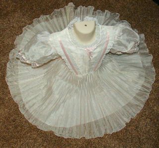 Vintage Pink Flocked Pleated Sheer Party Full Skirt Girls Dress Sz 6