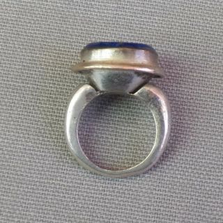 Vintage Heavy Unisex Ethnic Simple Silver Lapis Ring Size 6 3/4