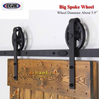 3 - 20ft Vintage Strap Sliding Barn Door Hardware Kit Industrial Big Spoke Wheel