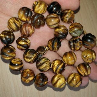 13 Old Rare Antique Vintage Chinese Carved Tigers Eye Beaded Necklace 117g 4