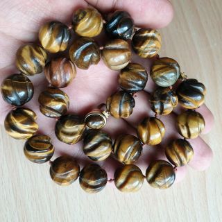 13 Old Rare Antique Vintage Chinese Carved Tigers Eye Beaded Necklace 117g 5