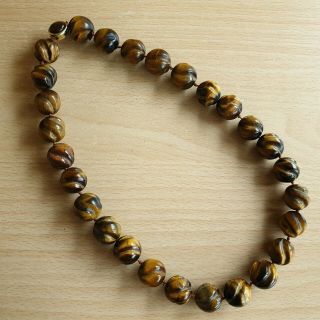 13 Old Rare Antique Vintage Chinese Carved Tigers Eye Beaded Necklace 117g 6