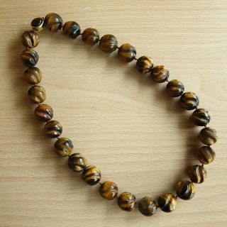 13 Old Rare Antique Vintage Chinese Carved Tigers Eye Beaded Necklace 117g 7