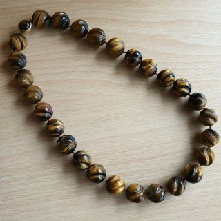 13 Old Rare Antique Vintage Chinese Carved Tigers Eye Beaded Necklace 117g 8