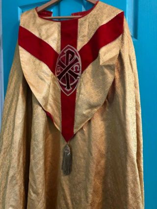 GORGEOUS VINTAGE CATHOLIC PRIESTS BISHOPS GOLD BROCADE & RED COPE 2