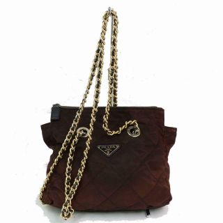 Authentic Vintage Prada Shoulder Bag Chain Browns Nylon 278284