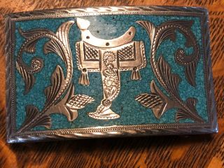 Vtg Sterling 925 Mexico Turquoise Western Saddle Buckle