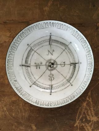 Vintage Mid Century Modern Compass Yellow Enamel Bowl/ Dish