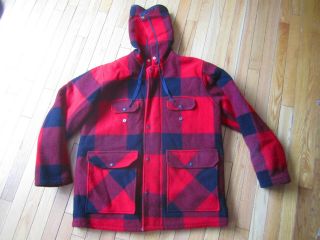 Vintage Johnson Woolen Mills Inc.  Wool Red Black Buffalo Plaid Mackinaw Jacket