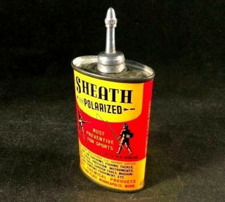 Vintage SHEATH GUN OIL HANDY OILER LEAD TOP TIN CAN Rare Old Advertising Gas 50s 2