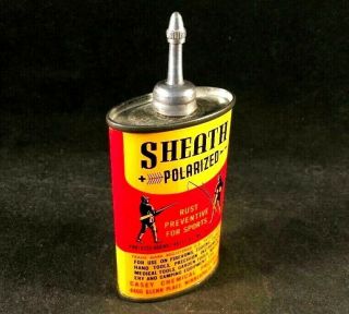 Vintage SHEATH GUN OIL HANDY OILER LEAD TOP TIN CAN Rare Old Advertising Gas 50s 3