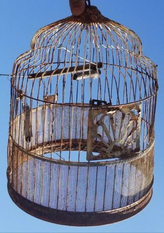 Vintage Wire Bird Cage Hang Round Rare Canary Tweet Retro Old Antique House Perc