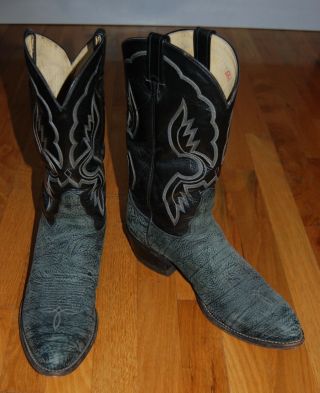 Vtg Tony Lama Cowboy Black Leather Shrunken Shoulder Boots / Men 