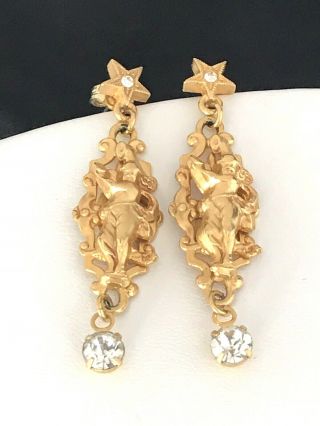 Vintage Kirks Folly Earrings Angels Stars Crystals Pierced 9b