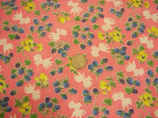 Vtg Cotton Full Feedsack Small Crazy Chickens/raspberries/roses On Pink - 37x42