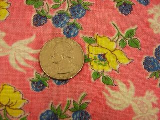 Vtg Cotton Full Feedsack Small Crazy Chickens/Raspberries/Roses on Pink - 37x42 2