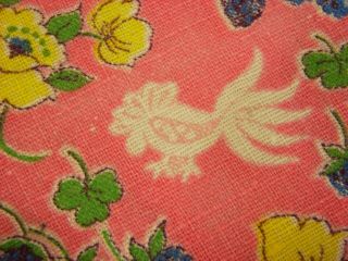 Vtg Cotton Full Feedsack Small Crazy Chickens/Raspberries/Roses on Pink - 37x42 3