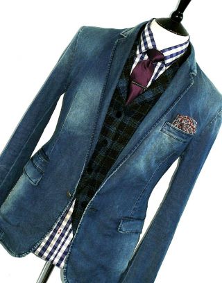 Rare Mens D&g Dolce & Gabbana Distressed Look Denim Suit Blazer Jacket 42/ 44r