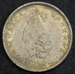 1892,  El Salvador (republic).  Large Silver Peso (colon) Coin.  Rare About Xf