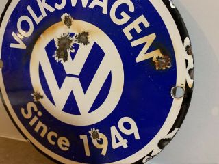 6” VINTAGE VOLKSWAGEN VW GERMAN PARTS AND SERVICE SINCE 1949 PORCELAIN SIGN 2