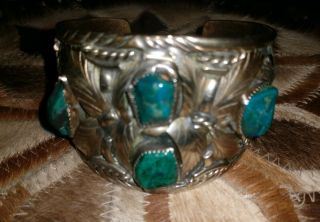 Vintage Old Pawn Nickel Silver & Turquoise Cuff Bracelet,  103 Grams Estate