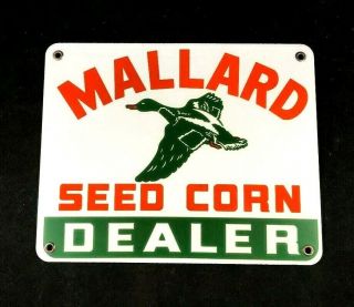 Vintage Mallard Seed Corn Dealer Porcelain Sign Rare Old Advertising Metal 50s
